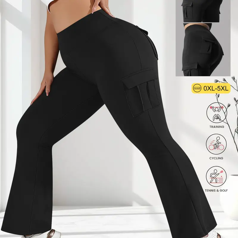 Plus Size Women's Outdoor Fitness Butt Lifting Pants, High Waist Sport Yoga Running Cargo Pocket Long Pants, Casual Dance Slim Fit, Athleisure Style Bottoms, Sports Bottoms, Fitted Design Activewear