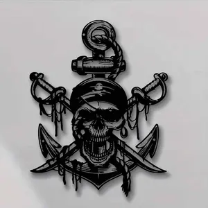 Pirate Skull & Crossbones Wall Art, 1 Count Iron Wall Decor, Wall Hanging Decor for Home Living Room Bedroom Garden Yard, Posters, Halloween