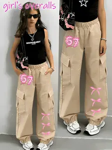 [One Piece]Pink Bow 67 Print Pants ✨ | Kids Trendy Cargo Trousers