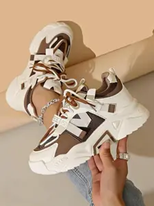 Sweet Cool Atmosphere Dad Shoes, Coffee Colorblock, Y2K Fashion Essential, Casual PU Leather Rubber Trainer Sneakers for All Seasons