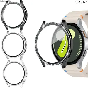 2026 HOT 3PACKS Set for Galaxy Watch7/6/5/4/fe, High-End Rhinestone Design, Hard PC Case Cover with Glass Screen, Lightweight and Scratch-Resistant