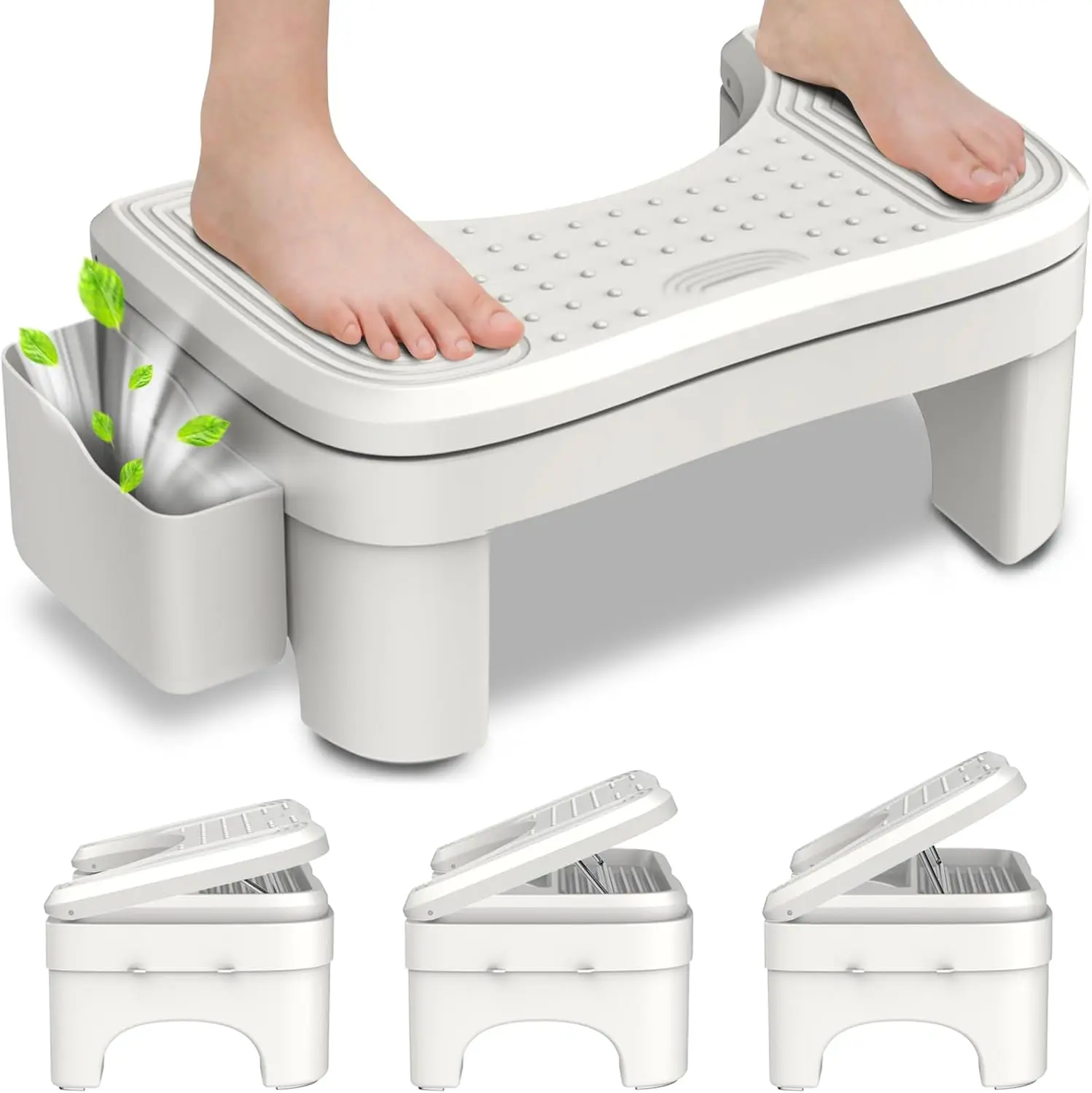 Adjustable Toilet Stool for Adults – Non-Slip Bathroom Squatty Potty Step with Storage Box, Portable Poop Stool to Improve Squatting Posture, Support Bowel Health & Relieve Constipation