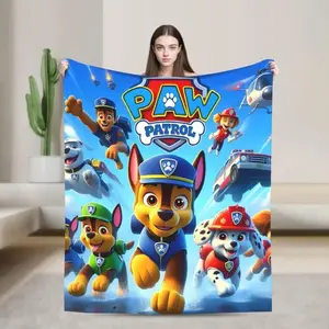 Paw Patrol Blue Sky Chase & Pups Adventure Flannel Blanket, Kids Cartoon Dog Throw, Soft Cozy Toddler Fleece Blanket, Heroic Rescue Team Design, Warm Throw for Bed Couch, Gift for Paw Patrol Fans