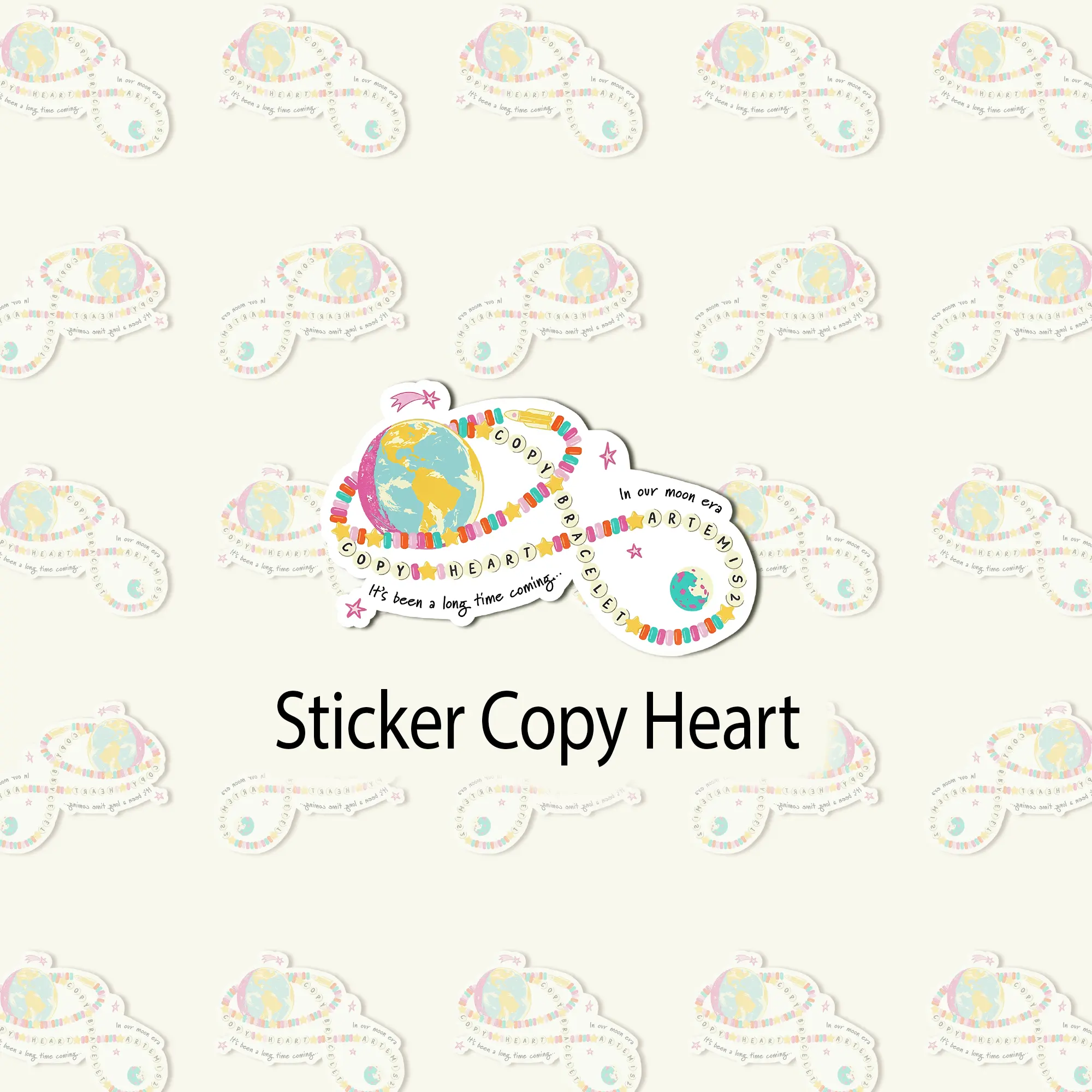 [DIE-CUT STICKER] Copy Heart, Copy Bracelet, Artemis II NASA Mission Sticker: Vintage Feel, Space Exploration Apparel