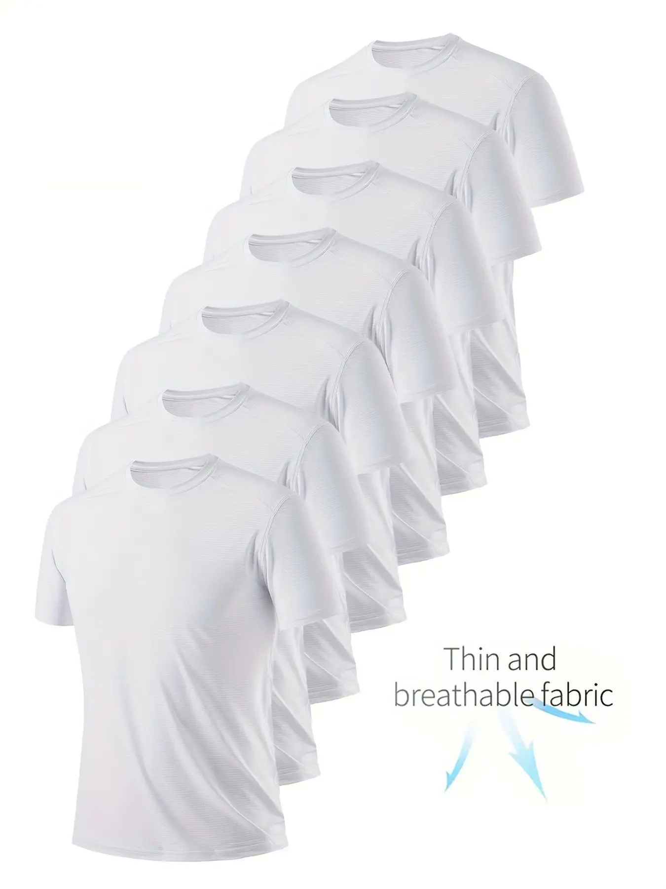 7-Piece Set Solid Round Neck Short Sleeve T-Shirts, Durable Heavyweight Gym & Outdoor Sports Tee, All-Season Comfortable Shirt, Breathable Workout Tops, Running Shirts, Activewear Clothing