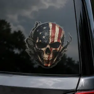American Patriotism Car Decal - Skull and US Flag Bumper Sticker for Cars, Trucks, SUVs, Windows