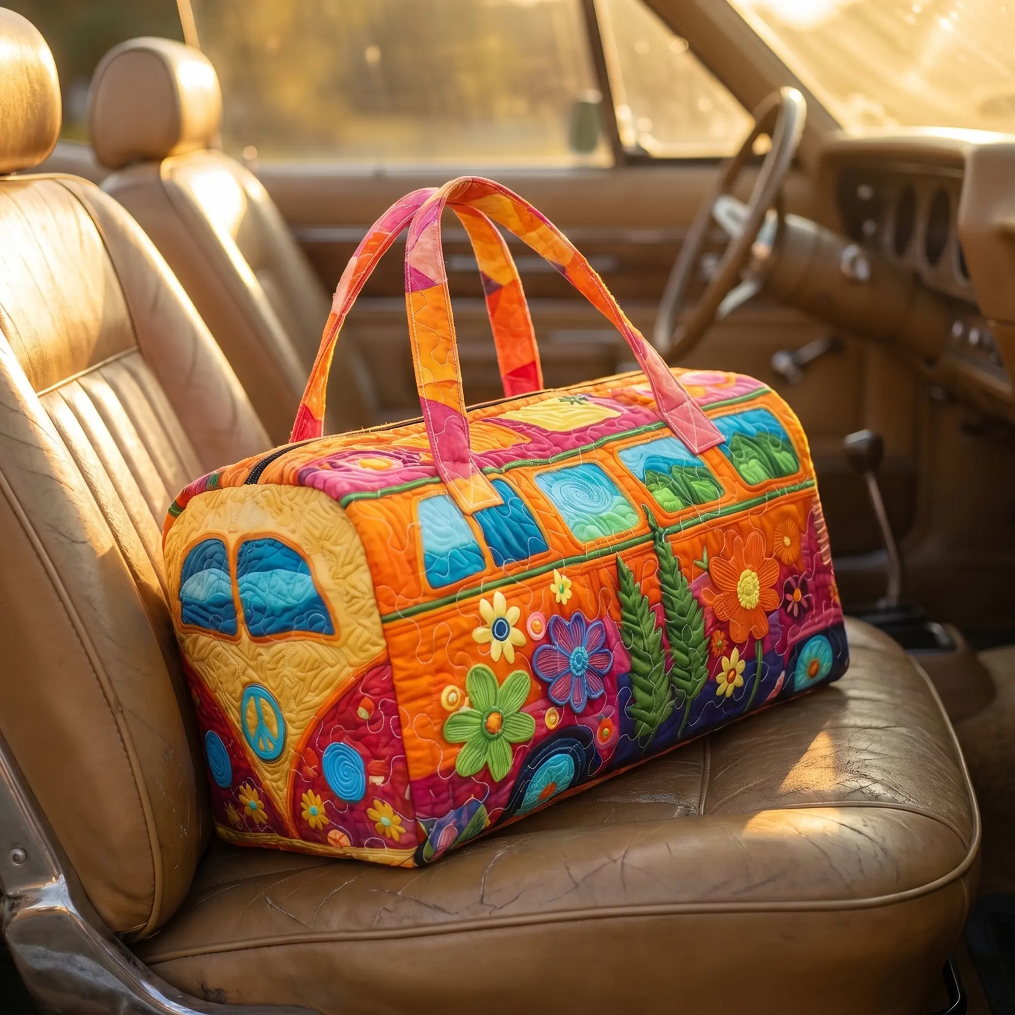 Women's Boho Quilted Weekender Duffele Bag - Vibrant Hippie-Inspired Large Tote, Lightweight Soft Fabric Travel Bag with Adjustable Shoulder Strap & Wrist Strap, Ideal for Short Trips, Quilted Weekender Bag