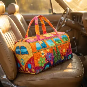 Boho Quilted Weekender Bag for Women and Men, Lightweight Travel Tote with Hippie-Inspired Design, Large Capacity, Soft Comfortable Fabric and Adjustable Shoulder Strap, Ideal for Short Trips, Overnight Stays and Everyday Carry