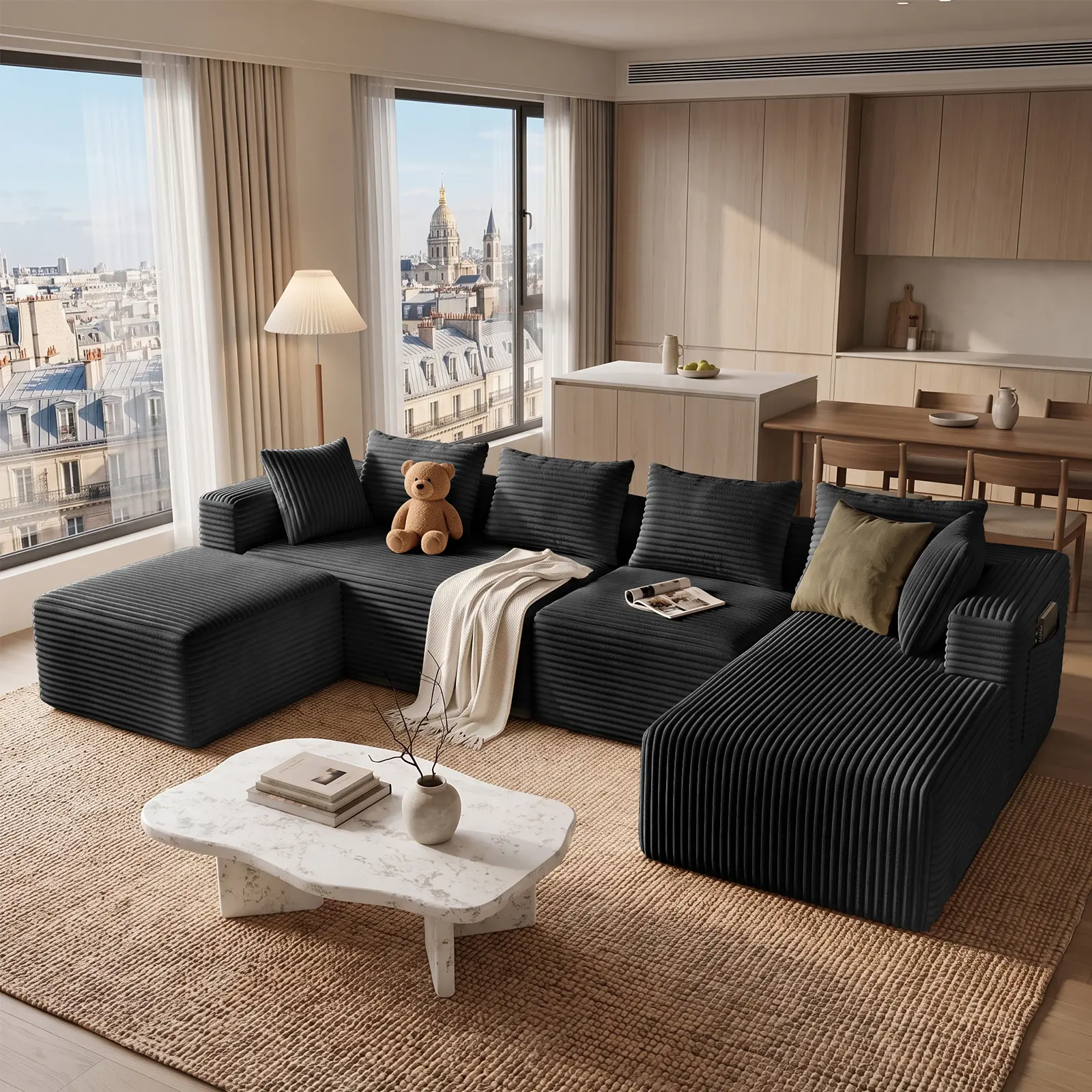 ELHRSWW Modular U/L-Shaped Corduroy Cloud Sofa - Boneless Design, Sink-In Plush High-Density Foam Cushions, Multi-Configurable Chaise & Ottomans, Ergonomic Deep Seating, Extra-Wide Armrests, Vacuum-Packed No-Assembly for Living Room Apartments