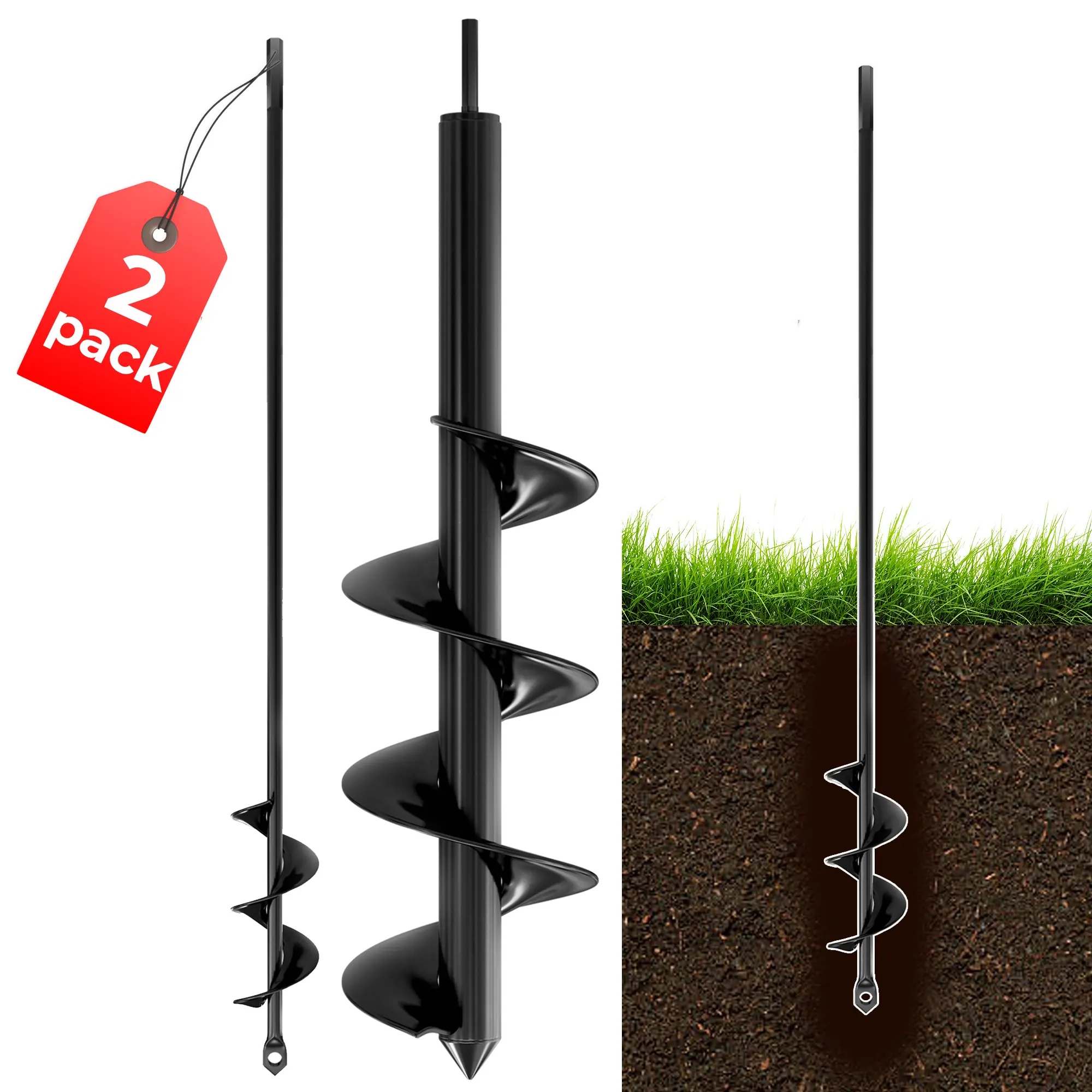 Auger Drill Bit Set for Planting – 1.6"x16" & 3.5"x16" Spiral Hole Digger – Ideal for Bulb Planting, Bedding, and Umbrella Holes – 3/8" Hex Drive.