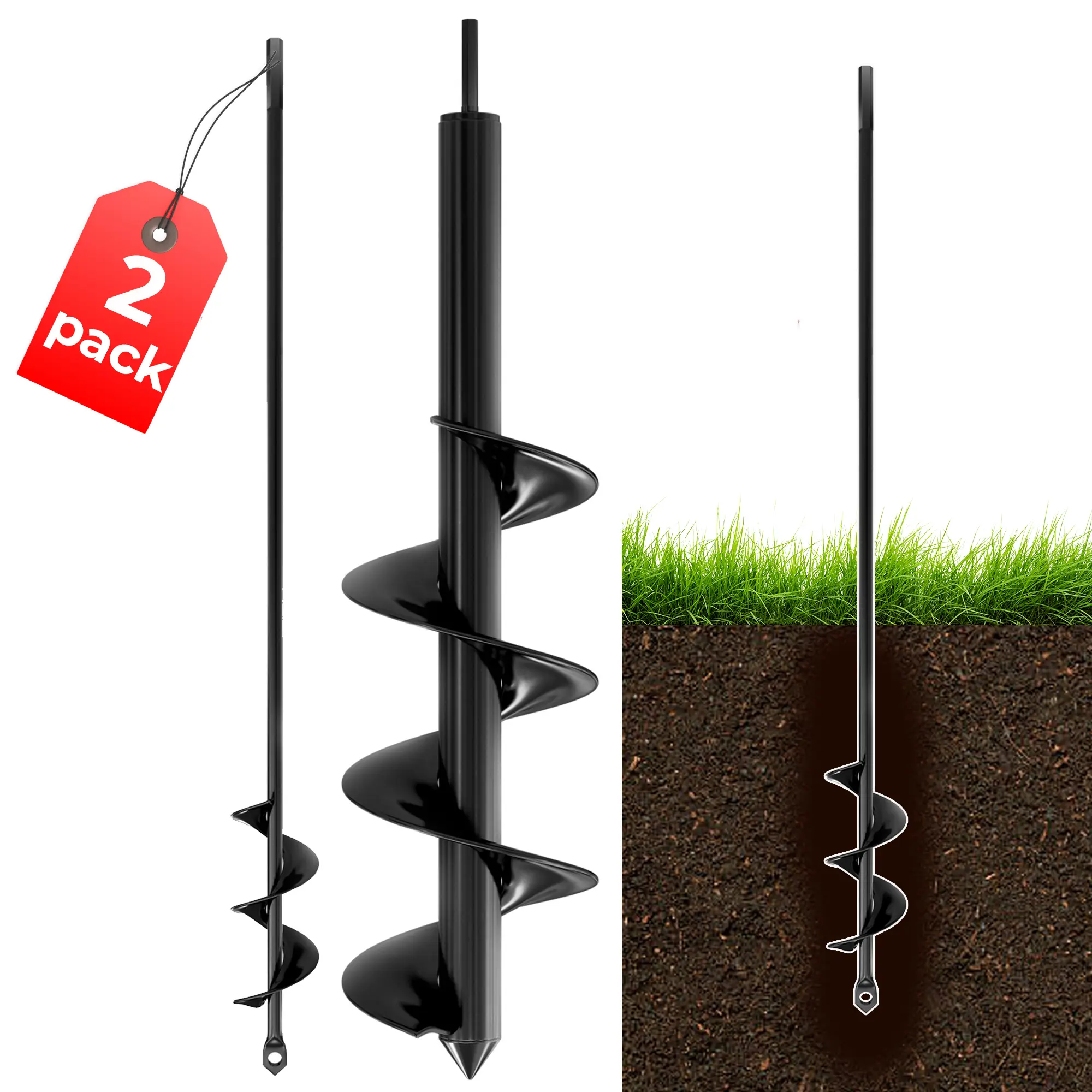 Auger Drill Bit Set for Planting – 1.6"x16" & 3.5"x16" Spiral Hole Digger – Ideal for Bulb Planting, Bedding, and Umbrella Holes – 3/8" Hex Drive.