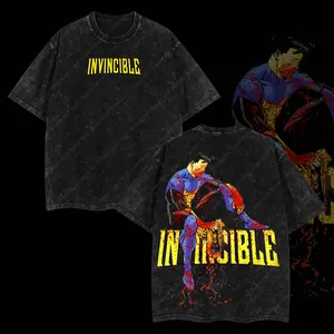 Superstyle Limited Bloodied but Unbroken Mark Invincible War Comic Double Printed Oversize Lightweight Acid Washed Tee TV Series Graphic Tee T-Shirt