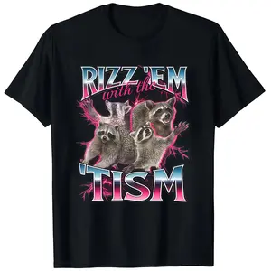 Rizz 'Em With The 'Tism Raccoon Graphic Tee - 90s Retro Autism Meme T-Shirt