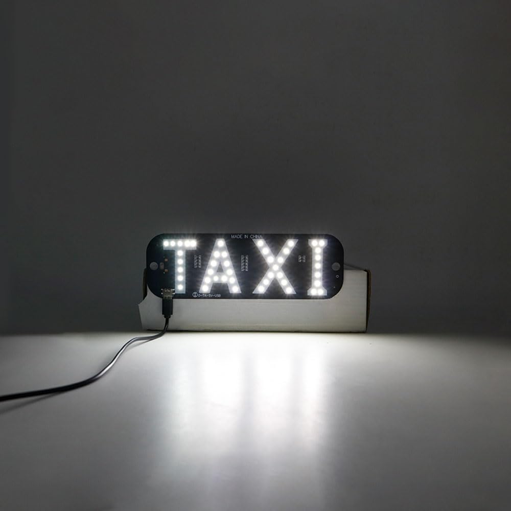 1pcs Taxi Sign Light USB On/Off Button, Bright Taxi LED Sign, Suction Cup Window Placement for Taxi Car (White)
