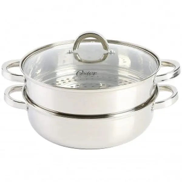 Oster Sangerfield 3-Piece 11in Stainless Steel Cookware Set - Everyday Cooking Pan with Glass Lid, Steamer Function, Heat-Resistant Handles, Oven-Safe Design