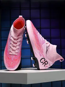 Unisex Gold-Black CR-Logo Comfort Firm Ground Soccer Cleats, Football Boots: Daily Soccer Training Comfort Style, Breathable Upper, Firm Ground Stud Grip, Lace-Up Wear, Snug Foot Feel. Ideal for Soccer Training & Grass Competition.