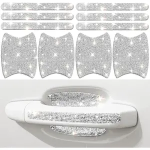 10 PCS White Sparkling Rhinestone Car Door Handle Protector Cover Anti-Scratch Auto Handle Sticker Universal Bling Car Accessories for Women