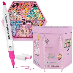 Easter Gift Upgraded Alcohol Markers Set – 120 Premium Hexagonal Markers for Coloring & Drawing, Dual Tip (Fine & Broad), Gift Box for Kids, Students, Adults, Artists"