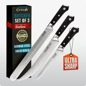Cutluxe Butcher Knife Set 3-Piece | Brisket, Cimeter, Boning Knife