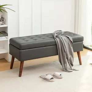 Storage Bench with Storage Bench for Bedroom End of Bed Bench Foot of Bed Bench Entryway Bench Storage Ottoman Bench 43.3" W x 17.7" Dark Grey Leather Bench