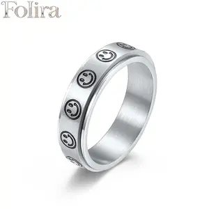 Minimalist Spinning Smiley Face Ring | Unisex | Trendy | Ideal Stress-Relief Jewelry | Sizes 6–12