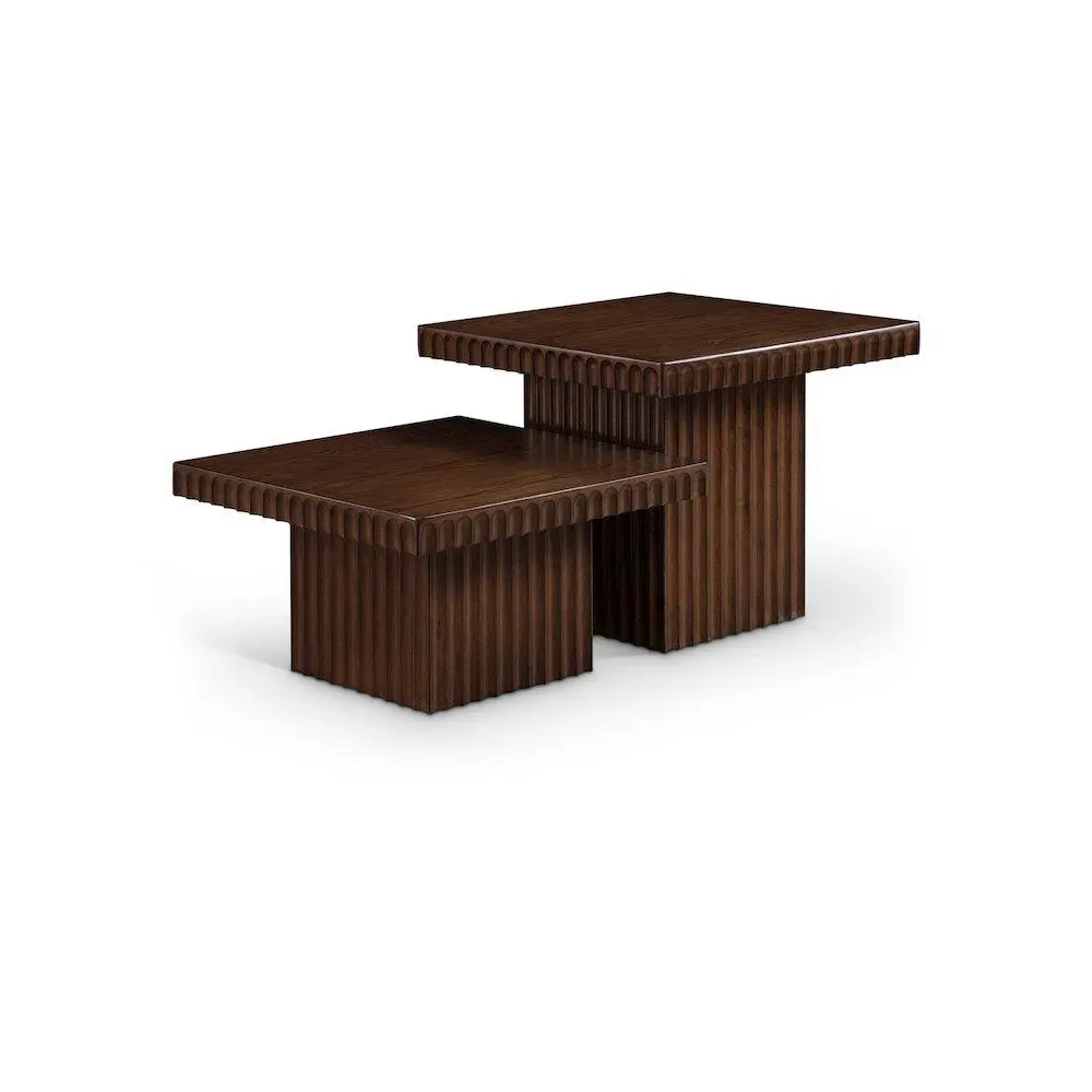 Spencer Brown Oak Veneer Block-Style Rectangular Coffee Table - Rich Finish Indoor Living Room Furniture, Contemporary Home Decor Piece