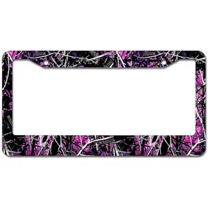 Muddy Wildfire Purple Camo Camouflage Aluminum Auto Car License Plate Frame 6"x12" with 2 Holes License Plate Frame Tag Frame Car Accessories Gifts for Women Men