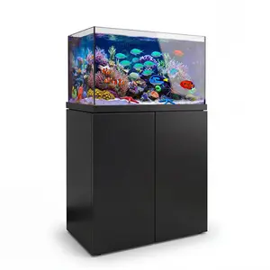 90 Gallon All-in-One Reef Aquarium Complete Set | Tempered Glass Tank with Built-In Sump, LED Coral Light, Protein Skimmer & Aluminum Cabinet Stand — Black