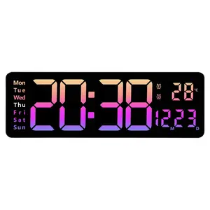16.2" Large Digital Wall Mount Clock, Count Down Timer, Alarm, Big LED, RGB Color, DST, Temperature for Living Room Classroom Desk, Wall, Xmas, Birthday Gift for Senior Mom Dad, Pink
