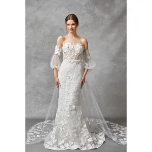 Strapless Sweetheart Detachable Train Off Shoulder Mermaid Bridal Gown