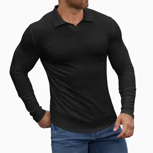 STREVATE Men's Muscle V Neck Polo Shirts Casual Long Sleeve Slim Fit Ribbed Golf T Shirt Athletic Tee for Daily Outdoor Wear,Men's Streetwear Outfits