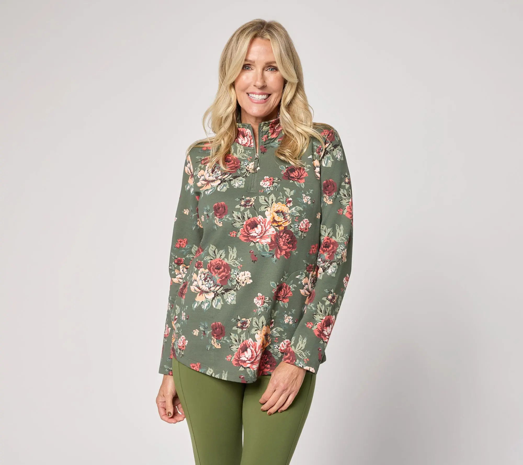 Denim & Co. Active Brushed Back French Terry Half Zip Top