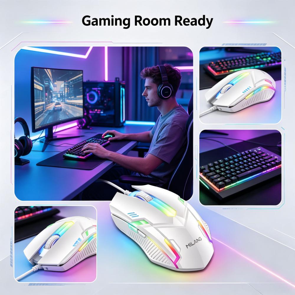 Wired Ergonomic E-Sports Gaming Mouse - USB Plug-and-Play, Rainbow Lights, Anti-Slip Grip Roller, Gaming PC Accessories, Gamer Stuff, PC Accessories for Laptop & Indoor Gaming Recreation
