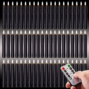 60 Pcs Flameless Taper Candles Flickering with 10-Key Remote, Battery Operated Led Warm 3D Wick Light Window Candles Real Wax for Halloween Decor(0.78 X 6.88 Inch)