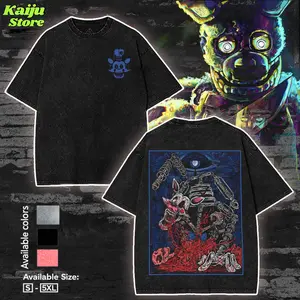 Five Nights at Freddy's Washed T-Shirt, Video Games, Horror Vintage Shirt, Game FNAF Fan, Unisex Heavyweight Cotton Casual Top, Gift For Men Women, Freddy Fazbear Streetwear, Summer Outfits