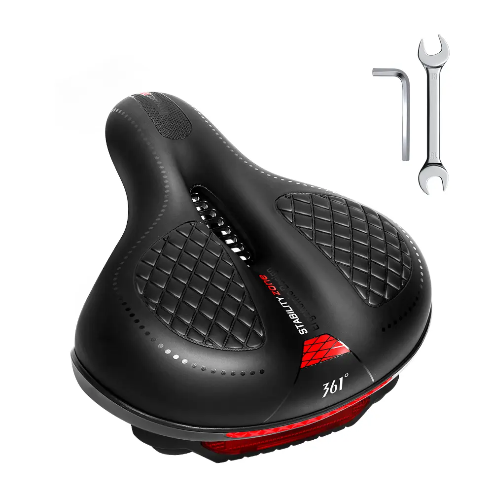 361° Ergonomic Bike Saddle, Soft Shock-Absorbing Comfort Seat with Integrated LED Light, Road & MTB Bike Accessories, Bikes