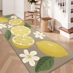 1PC Summer Lemon Theme High-Profile Long Strip Rug, Fresh Style, All-Season Entryway Mat, Soft Foldable Washable Easy-Clean Carpet, Home Decor