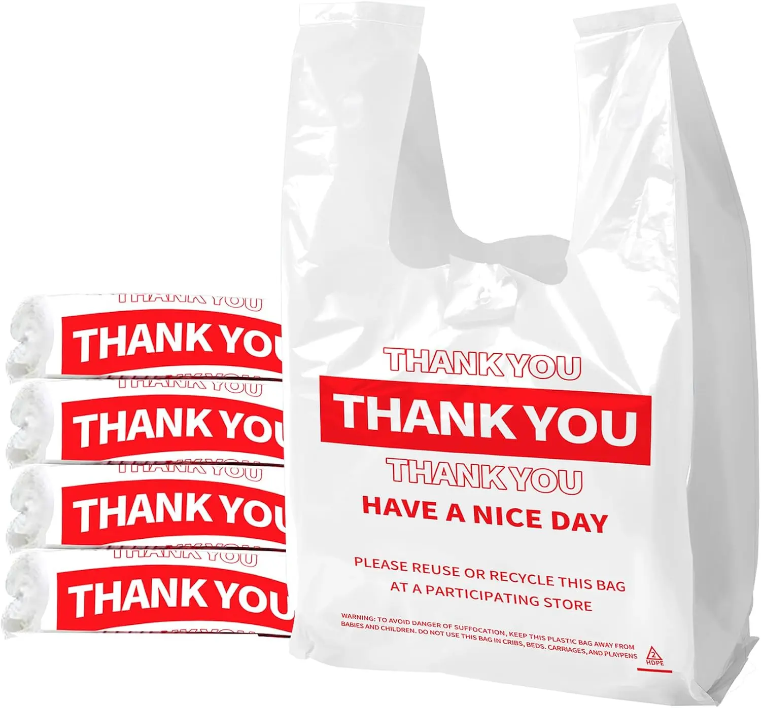 White Thank you T shirt bag, Grocery shopping bag Reusable and Disposable Supermarket Bag 11''x6''x21'' 100PCS