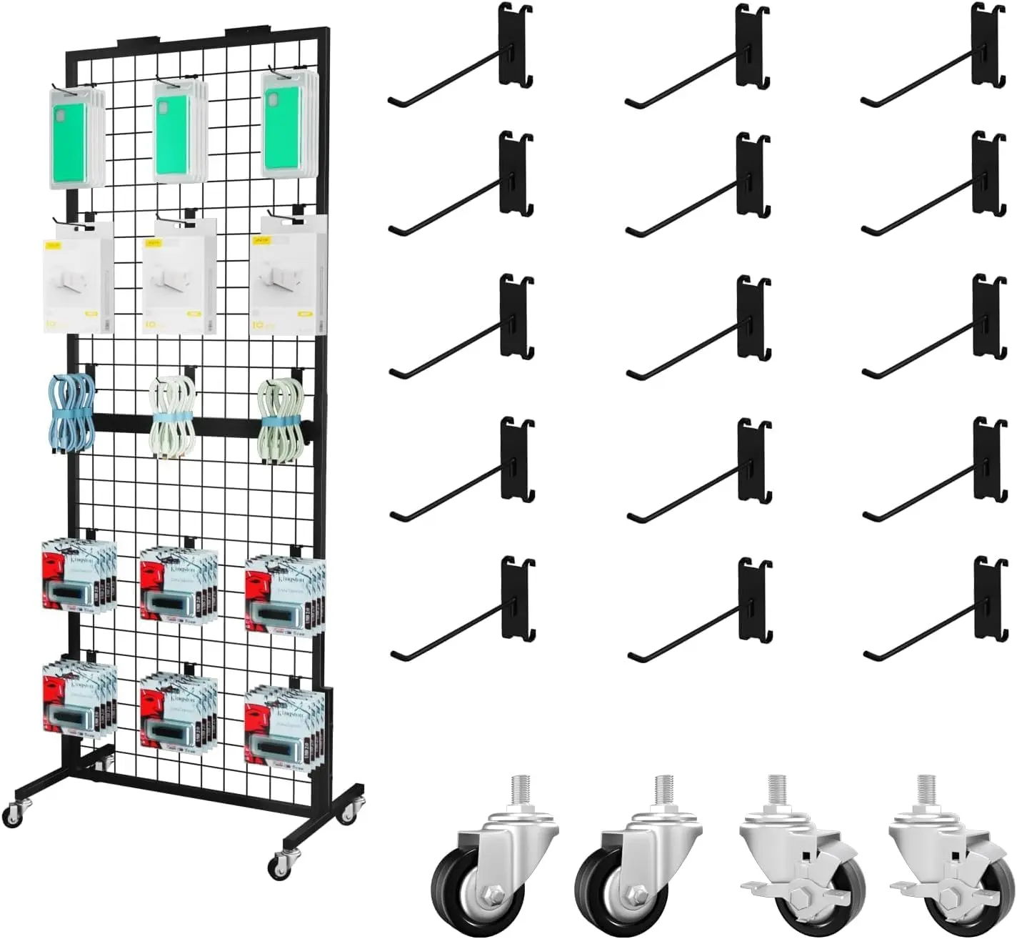 Vantage Mounts Mobile Art Display Stand | 360° Rotating Grid Wall for Studios & Galleries | Professional 15-Hook Heavy Duty Rack for Small Business | Detachable Design with Wheels