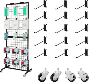 Vantage Mounts Mobile Art Display Stand | 360° Rotating Grid Wall for Studios & Galleries | Professional 15-Hook Heavy Duty Rack for Small Business | Detachable Design with Wheels