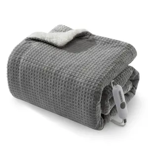 Heated Blanket Throw, Waffle Electric Throw Blankets, 4 Heating Levels & Auto Off & Machine Washable