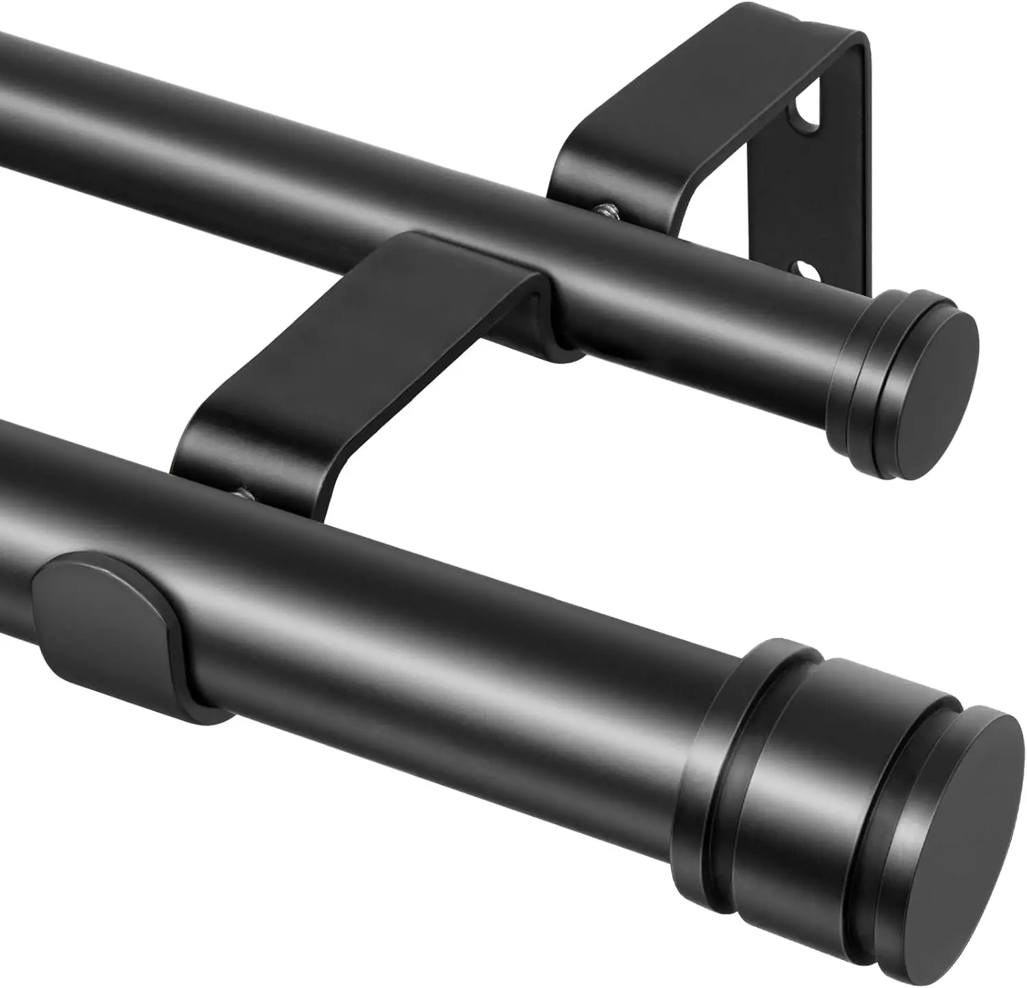 Inovaday Double-Strand Matte Black Adjustable Metal Curtain Rod Set, Heavy Duty Curtain Rods High Weight Capacity with Connection Point & Telescopic Expandable Structure Section,sohochic