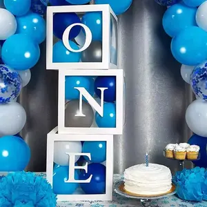New Birthday Balloon Boxes For Party Decorations 1st Happy Birthday Balloon Blocks Decor with ONE Letter Boy Girl Baby Shower Decor Gifts