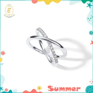 Moissanite Tangled Timelines X Ring Silver-Plated Pavé Criss Cross Band Jewelry Wedding Engagement Anniversary Valentine's Day Birthday Gift Daily Wear