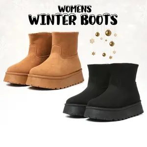 CYNLLIO Women's Winter Boots Faux Suede Fur Lining Pull on Ankle Boots Platform Heel Closed Round Toe Snow Boots Warm Fur Indoor Booties Christmas Ankle Boot Shoes