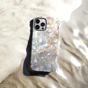 2D Flat Print Smartphone Casing, Creamy White Gold Abalone Shell Print Cover for iPhone 17/16/15/14/13 Pro Max, Samsung S26/S25/S24,- Cellphone Handheld Accessories
