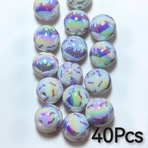 40pcs Halloween Beads - Spooky Pumpkin & Bat Shapes in Orange, Purple, Blue, Green, Black, White, - 16mm Round Acrylic Beads for DIY Crafts, Keychains, Party Decorations - No Batteries Needed - Perfect for Halloween Party Favors, Gifts, Home Decor