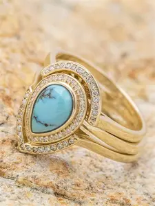 1 PC Glamorous Cubic Zirconia & Faux Turquoise Ring For Women For Wedding Engagement Party Jewelry Valentine's Day Gift