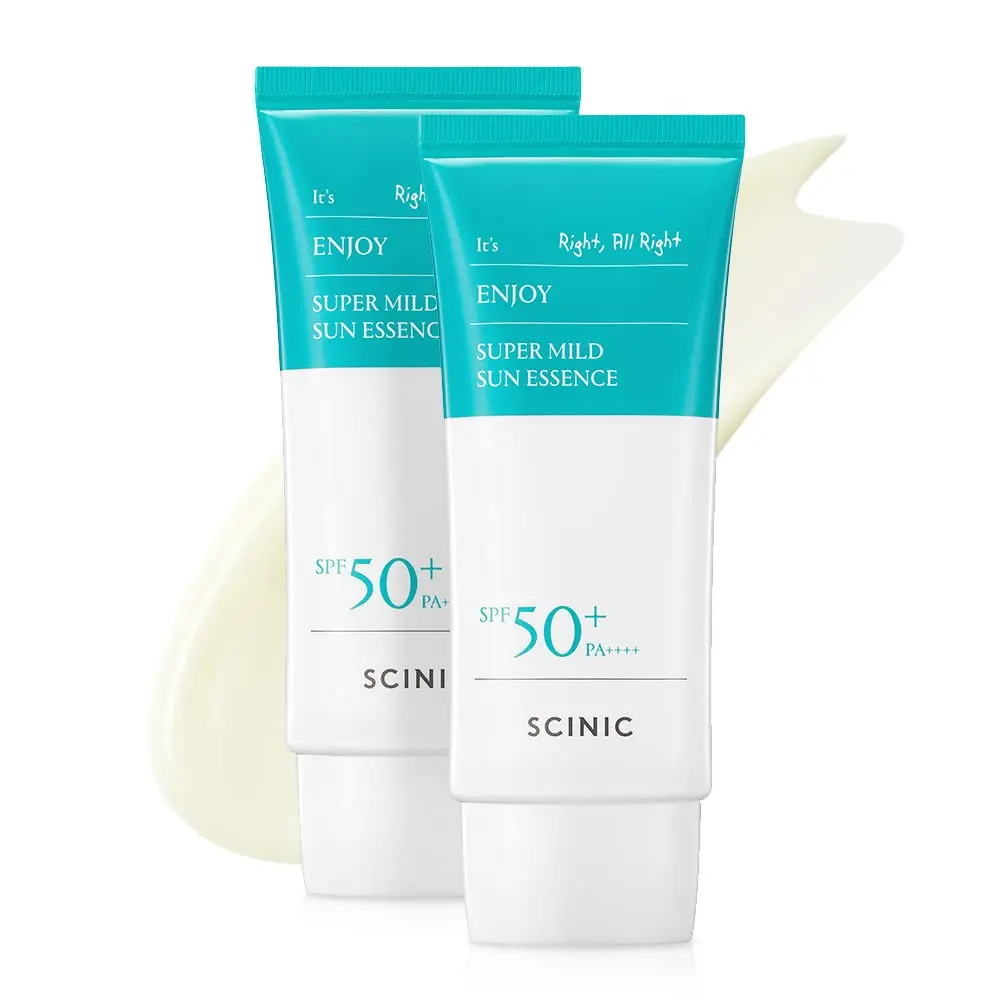 SCINIC Enjoy Super Mild Sun Essence 2 Packs SPF50+ PA++++ 1.69 fl oz(50ml) | A Lightweight Hydrating Sun Essence That leaves No Sticky Feeling | Korean Skincare, Facial, Hyaluronic Acid