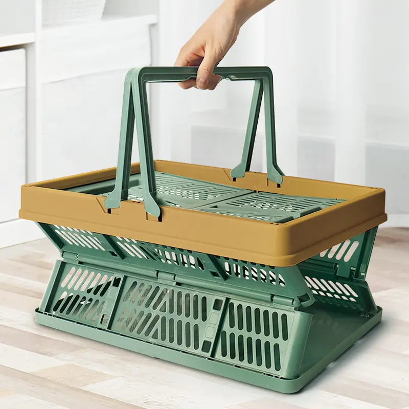 Foldable picnic basket in ins style, large supermarket shopping basket, spring outing handbag, vegetable basket, grocery basket, household storage basket blanket outdoor